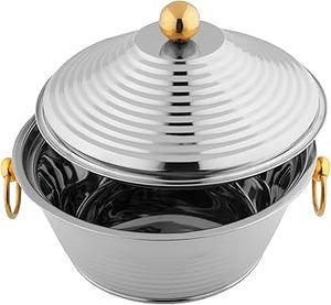 Plat de service chaud au design tendance de haute qualité avec coute brillant argenté fini avec une casserole à bouton et un plat à utiliser pour la fête de mariage - Product Image 5
