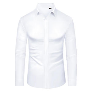 Camisas Formales de Manga Larga para Hombre, Cuello Camisero, Alta Elasticidad, Secado Rápido, Corte Ajustado, 100% Algodón, Temporada de Primavera - Product Image 2