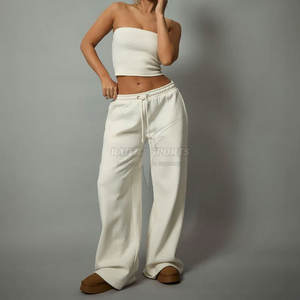 Ensemble streetwear pour femmes, sweat-shirt court d'hiver avec pantalon ample, 100% coton, épaules tombantes, ensemble 2 pièces - Product Image 6