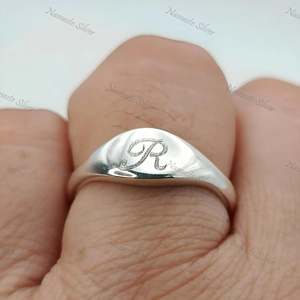 925 Sterling Silver Dainty <b>Initial</b> <b>Ring</b> Handmade Personalized First Letter Custom Wedding Unisex Elegant <b>Ring</b> - Product Image 2
