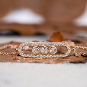 Bracelet de mariage classique en or massif 14 carats, diamant de laboratoire taille brillant, forme paix, ajustable, certifié par un tiers - Grande Vente - Product Image 1