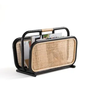 Porta revista rattan vintage preto, suporte para jornal, organizador de newspaper de bambu