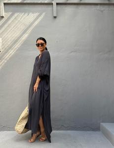 100% Cotton <b>Summer</b> Bohemian Vintage Beach <b>Dress</b> for Women Floor-Length Kaftan with Natural Waistline Plain Dye for Evening Wear - Product Image 6