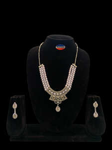 Ensemble collier et boucles d'oreilles vintage en acier inoxydable avec diamants et pierres de verre pour femme - Product Image 3