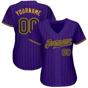 Maillot de baseball authentique personnalisé violet noir-or à fines rayures - Product Image 2