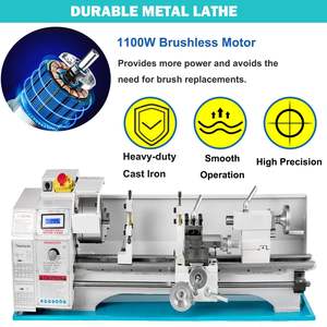 Tour à métaux 8,7''x29,5'' avec moteur sans balais 1100W, vitesse variable 0-3000 tr/min, écran LED, mandrin à 3 mors et kit d'outils - Product Image 6