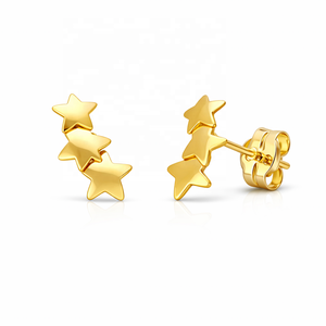 Pendientes Minimalistas de Oro Amarillo de 14K JJ BRAVO para Mujer, Diseño de Triple Estrella, Joyería Fina Hecha a Mano, Regalo - Product Image 1