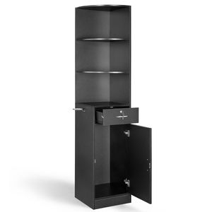 15mm E0 Grade Particleboard Matt Black 75.2\" H Durable 3-Tier Corner Salon Cabinet with 1 Door 1 Drawer Multipurpose Storage - Product Image 6