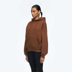 Sweat à capuche oversize en coton de haute qualité pour femme, style streetwear, avec poches kangourou, effet délavé, logo personnalisé, couleur unie, épaules tombantes - Product Image 5