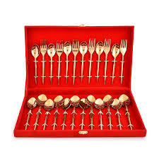 Asequible de S E 24 piezas Cubiertos de metal de latón Cuchara Tenedor Cuchillos Acabado pintado con juegos de cubiertos de diseño en forma de tamaño múltiple - Product Image 5