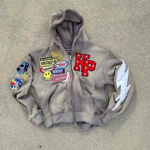 Fabricant personnalisé 400gsm patchs thermiques lourds en détresse logo sweats en éponge française blanc lavage vintage en détresse - Product Image 4