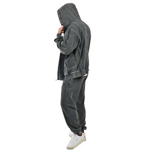 Ropa de calle 100% algodón cremallera hombres invierno ácido lavado chándal conjunto transpirable peso pesado personalizado respetuoso con el medio ambiente diseño personalizado - Product Image 4