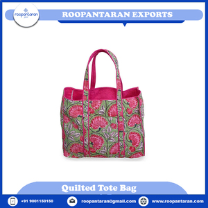 Dernier modèle Sac fourre-tout imprimé Hand Block Sacs de soirée matelassés en coton doux Sortie du fabricant à vendre - Product Image 6