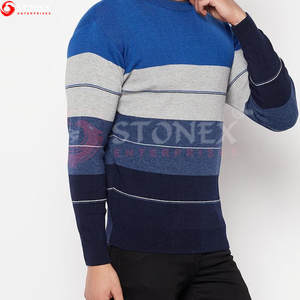 Mode rayé décontracté coton hommes pull tricot pull en gros pas cher personnalisé col rond hiver tricoté épais pull - Product Image 4