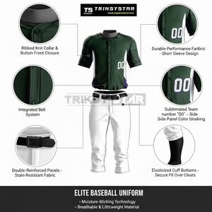 Uniforme de béisbol de manga corta con botones completos sublimados, Conjunto de camiseta y pantalones de equipo personalizado, ropa deportiva transpirable que absorbe la humedad - Product Image 4