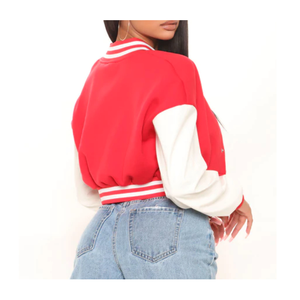 Nouvelles vestes universitaires pour femmes, vêtements décontractés, couleur et logo personnalisés, avec des caractéristiques respirantes en peau de mouton et en coton, en vente - Product Image 2
