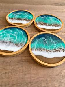 EXPWOOD Ensemble de sous-verres en résine époxy de qualité avec effet océanique Dessous de verre ronds et carrés décoratifs en résine époxy par Craftsy Home - Product Image 5