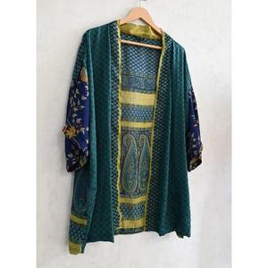 Kimono Corto de Seda Transpirable, Talla Grande, Hasta la Rodilla, con Estampado Patchwork, Hecho a Mano, Estilo Bohemio Indio, para Mujer, Ropa de Dormir - Product Image 2