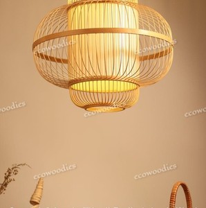 Candelabro de bambú de mimbre hecho a mano moderno, lámpara colgante de pantalla de bambú, candelabro de Arte de ratán, mesitas de noche - Product Image 3