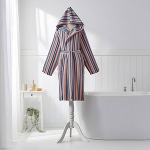 Peignoir turc antique en coton, rayures bleu marine et rouge, à capuche - Product Image 3