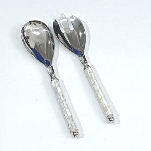Brass Metal Silver Plated Decorative Salad Serving <b>Set</b> MOP Design Handle <b>Kitchen</b> Serving <b>Set</b> - Product Image 2