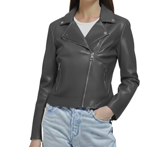 Veste en cuir véritable, design personnalisé, nouveau style, teinture unie, col montant, fermeture éclair, toutes tailles, luxe, pour femmes, hiver - Product Image 1