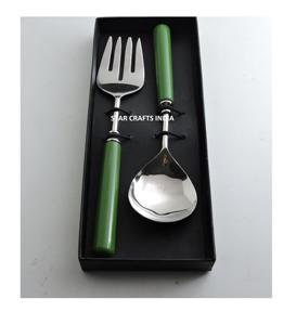 ชุดสลัดมีด้ามจับทำมือชุดจานชามสแตนเลสพร้อมที่จับไม้ - Product Image 6