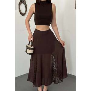 Brown Lace <b>Flared</b> <b>Skirt</b> - Brown - Product Image 3