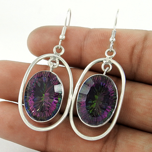 Fabuleux Design 925 Sterling Silver Natural Mystic Topaz Gemstone Boucles d'oreilles de forme ovale Conception personnalisée Fabricant de bijoux Inde - Product Image 1