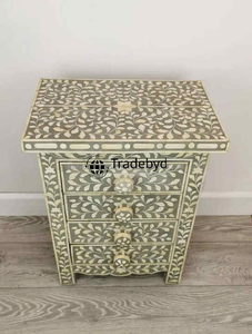 Tradebyd Table à tiroirs élégante avec sculpture florale et incrustation d'os de style console pour espaces de luxe - Product Image 2