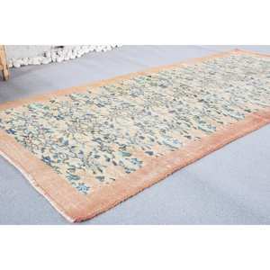 Alfombra turca floral azul Beige Vintage área grande 3,1X7,1 pies lana PP diseño de retazos rectangulares para sala de estar pasillo látex - Product Image 2