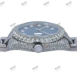 Montre en diamant Moissanite VVS de 36mm entièrement personnalisée avec cadran en opale bleue Montre glacée de luxe en acier inoxydable de style Hip Hop élégante - Product Image 4