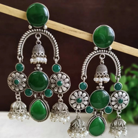 Boucles d'oreilles pendantes Monalisa tendance en laiton et pierres, plaqué argent, légères, résistantes aux chocs, bijoux traditionnels indiens, accessoire de vente en gros