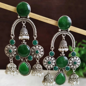 Monalisa Stone Drop <b>Earring</b> Silver <b>Jhumka</b> <b>Earrings</b> Light Weight Swat Proof Indian Jewellery Traditional Wholesale Accessory - Product Image 3