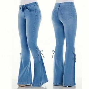 Jeans pour femmes de qualité supérieure en gros, bleu clair, automne, nouveau style rétro, couleur unie, délavé, décontracté, coupe droite, ample, jambe large - Product Image 2