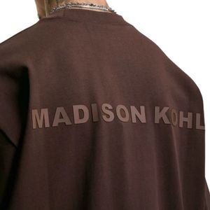 T-shirt surdimensionné Core marron 300 GSM Jersey de coton de poids moyen Coupe décontractée Boxy Épaule tombante Cou côtelé Streetwear de luxe - Product Image 3