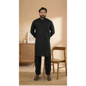 Nadeem Kurta para hombre, color negro liso, A-7, corte regular, elegante y con estilo - Product Image 2