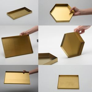 Gold Rectangle Trays, Brass Metal Serving Tray, Home Decorative Bathroom Vanity <b>Counter</b> <b>Top</b> Organization Storage Tray - Product Image 5