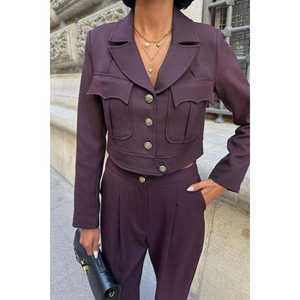 Women's Premium Crop <b>Jacket</b> and Vintage Button-Down <b>Suit</b> Set 10239 - Product Image 3