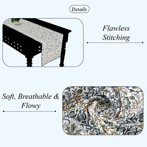 Chemin de table en coton imprimé à la main avec des motifs floraux indigo de haute qualité RIDHI pour la maison, l'hôtel, les repas en plein air, les mariages, les fêtes - Product Image 5