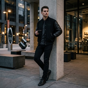 Blouson en cuir noir sur mesure ONEAPEX INTERNATIONAL, style vintage bomber, streetwear, à capuche, pour homme, hiver, OEM ODM, marque privée - Product Image 5