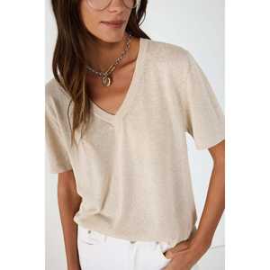 Top court décontracté à col en V, coupe régulière, manches courtes, respirant, viscose et polyester, taille unique, taille XL - Product Image 2