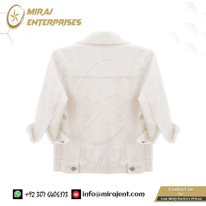 Veste en jean courte à manches 34 pour femmes respirante revers boutonné recadrée camionneur Jean vestes manteaux - Product Image 5