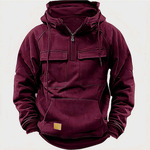 Sudadera con capucha de talla grande personalizada al por mayor de alta calidad para hombre Cuello clásico con cremallera patrón sólido sudaderas con capucha para hombre - Product Image 1