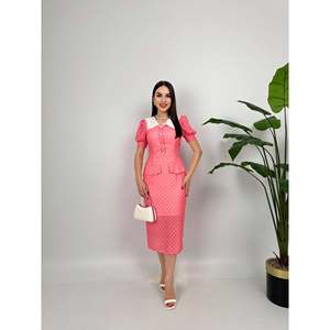 missJANELL Robe midi bleu ciel à pois avec détail de col en dentelle élégant pour femme - Tissu polyester élégant - Product Image 2