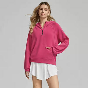 Venta al por mayor personalizada media cremallera hombres sudadera polar con capucha corte regular manga larga pulóver liso ropa de calle invierno - Product Image 1