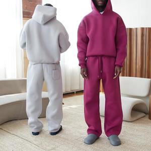 Ensemble de survêtement évasé personnalisé pour homme 2026 en 100 % coton, molleton ample, sweat à capuche brodé et pantalon de jogging, tenue décontractée d'hiver - Product Image 3