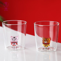 Tasse en verre à double paroi de 400ml avec couleur personnalisée pour offrir du café et du vin Vente en gros moins cher Creative Christmas Tree Design