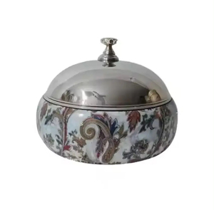 Ensemble de 1 plat de service décoratif en métal argenté en forme de dôme, authentique et culturel, style unique - Product Image 5
