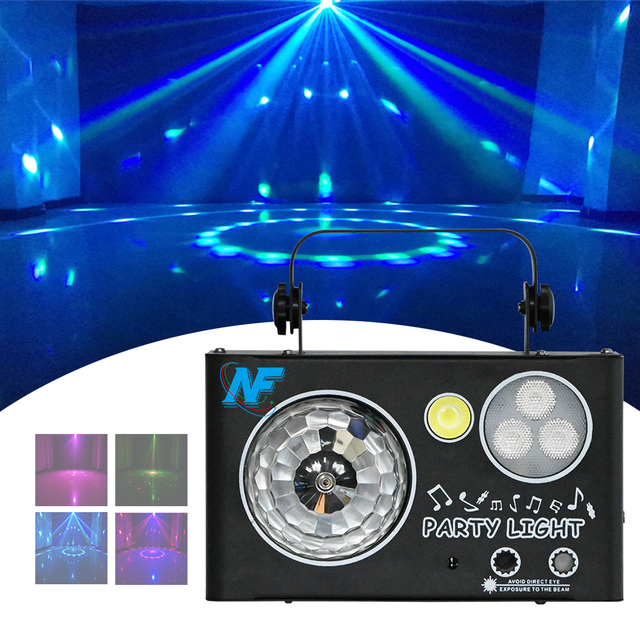 Disco KTV Lights 40W Sound Activated Magic Ball Wash Laser Light 4 in 1 RGB Stage Light